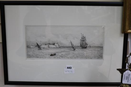 William Lionel Wyllie, etching, Syracuse, Sicily signed in pencil, 16 x 38cm